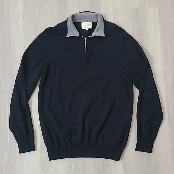 Hawes & Curtis London Black Quarter Half Zip Merino Wool Lightweight Large Men's - Picture 1 of 6